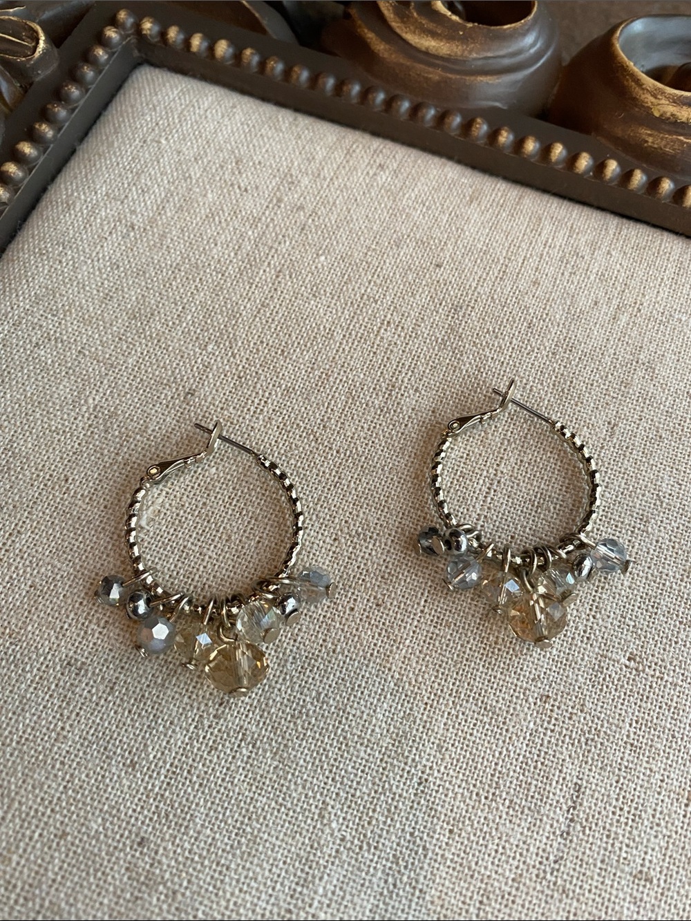 White House Black Market Beaded Hoop Earrings (Soft Gold)